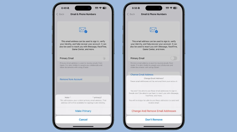 蓬溪苹果手机维修分享苹果 iOS 18.1 支持设置“主要”邮箱地址并更改 iCloud 邮箱 
